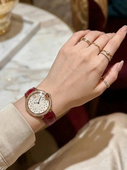 Cartier Ballon Bleu Gold Diamond Red Strap