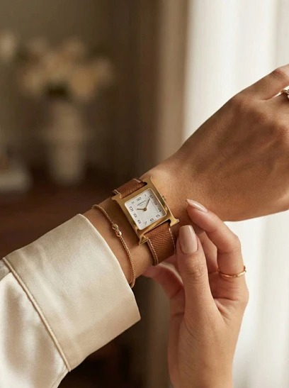 Hermès Heure H Gold Brown Leather